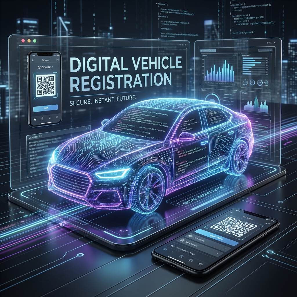 Digitale KFZ-Zulassung am Laptop. i-Kfz Zukunftsvision